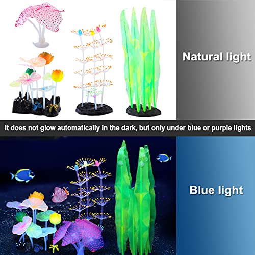 Image of Lpraer 10 Pcs Glow Aquarium Decorations Coral Lotus Leaf Anemone Seaweed Floating Jellyfish Seahorse Glowing Effect Silicone for Fish Tank Decorations