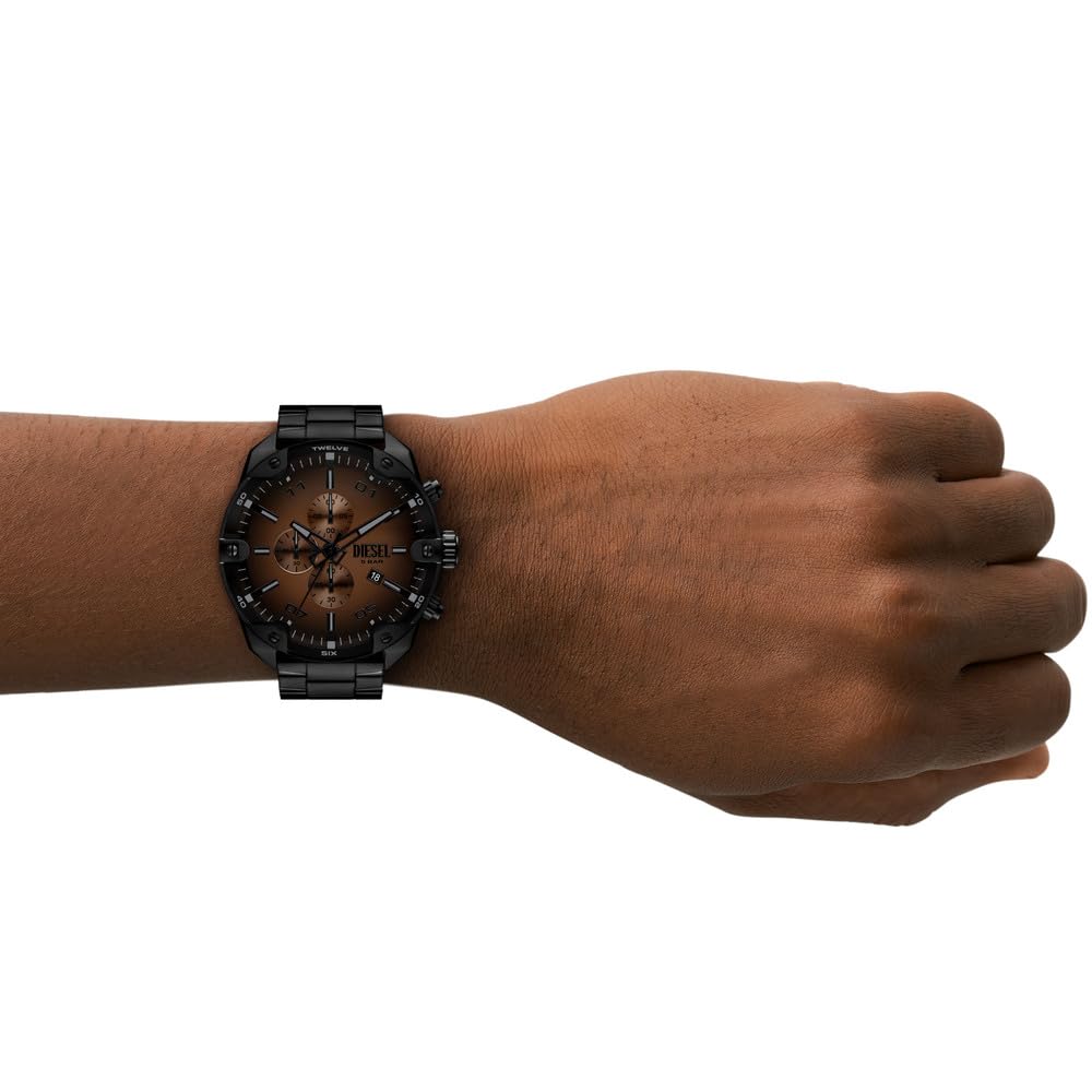 Diesel Spiked Herren 49MM Schwarze Edelstahl Uhr, DZ4691