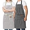 Ayla home 2 Pcs Aprons for Women with Pockets, Adjustable Neck Strap, Polycotton Chef Aprons for Men, for Kitchen Cooking Restaurant BBQ Painting Crafting (Black Broad Stripes/Brown Pinstripes)