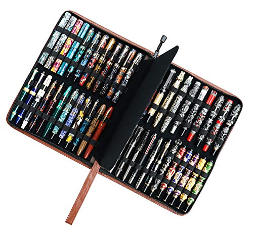 Amazon.co.jp: 万年筆/ローラーボールペン用本革製ペンケース、46本用