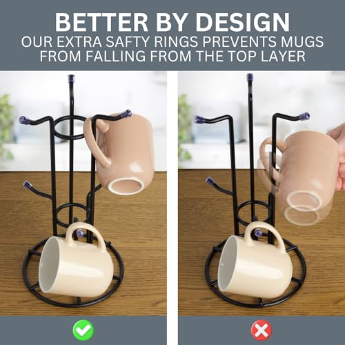 Homiu Black Metal Mug Tree - 6 Hooks, Accommodates 6 Large Mugs - Mug Holders for Kitchen - Robust Mug Stand Cup Holder Kitchen Accessories - Free Standing Mug Holder - Image 6