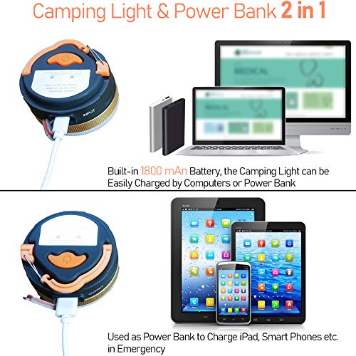 Pack of 2 Camping Lights Lanterns, USB Rechargeable LED Tent Light with Magnetic Base, 4 Modes with Hooks, Portable Waterproof Outdoor Camping Lantern for Hiking, Fishing, Emergency - Image 5