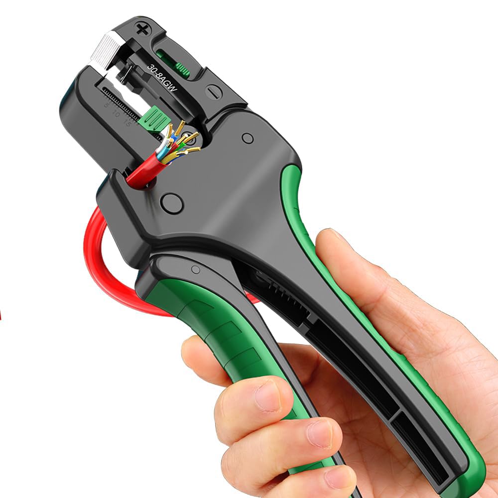 KASTWAVE 2 in 1 Wire Stripper Tool, Automatic Wire Stripper and Cutter with Auto Distance Positioning and Return Spring, Ideal for 30-8 AWG Wire Stripping & Cutting, Suitable for Various Wires, Green