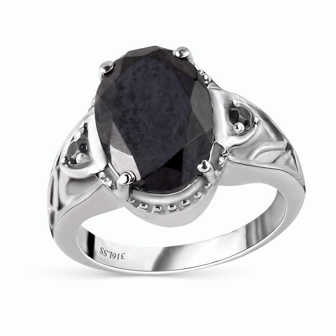 Black Tourmaline Ring Spinel - Birthstone Rings for Women - Engagement Promise Statement Vintage Stainless Steel Tourmaline Jewelry Birthday Christmas Gifts for Womens