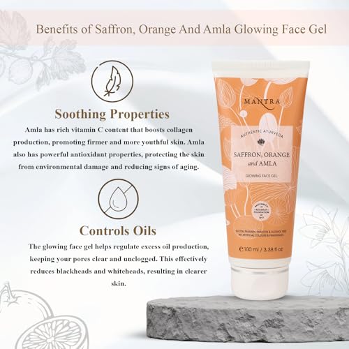 Image of Mantra Herbal Saffron, Orange And Amla Glowing Face Gel - 100 ml | Helps to Reduce Tanning, Pigmentation, Spots and Marks on Face