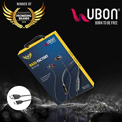 Image of UBON Bt-5100 Bass Factory Bluetooth Wireless in Ear Earphones with Mic with Hi-Fi Sound & Bass, Up to 10 Hours Playtime, 10Mm Driver & Magnetic, V5.0 (Black)