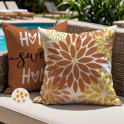 Jayusaror Fundas de Cojine 45x45 Exterior Impermeable con Flores de Dalia Naranja Moderno Cuadrada Decorativos Primavera Verano Sofa Fundas de Almohada para Sofá Jardín Balcón Decoración Juego de 2