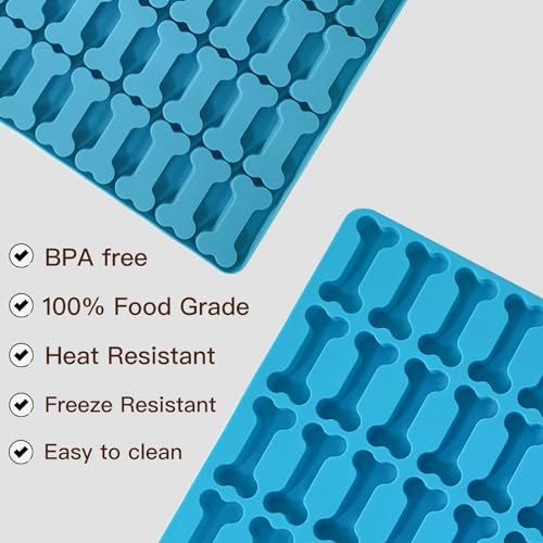 Silikon Hundekekse Backform, 44 Gitter Hundekuchen Backmatte mit Knochen-Formen für DIY Hundeleckerlies, Schokolade, Kekse, Süßigkeiten, BPA-Frei - Blauer Knochen