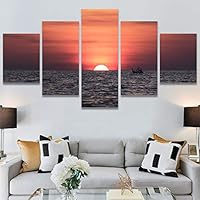 SIGNWIN 5 Panel Canvas Wall Art Coastal Multicolor Photography Relax/Calm Romantics Sunset for Home Decorations Ready to Hang - 60
