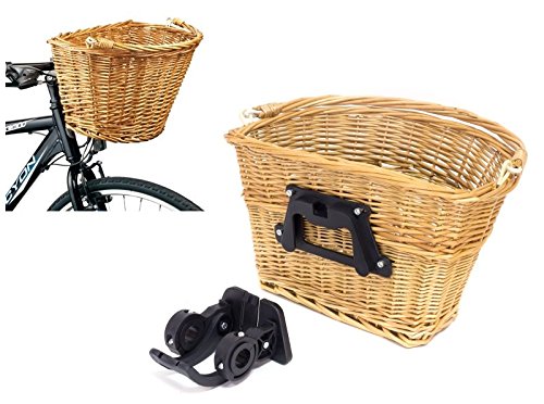 HUKITECHPractical Removable Bicycle Basket (20 kg) Retro Bicycle Basket Wicker Basket Picnic Basket Shopping Basket - Quick Assembly on the Steering Wheel - Vintage Brown
