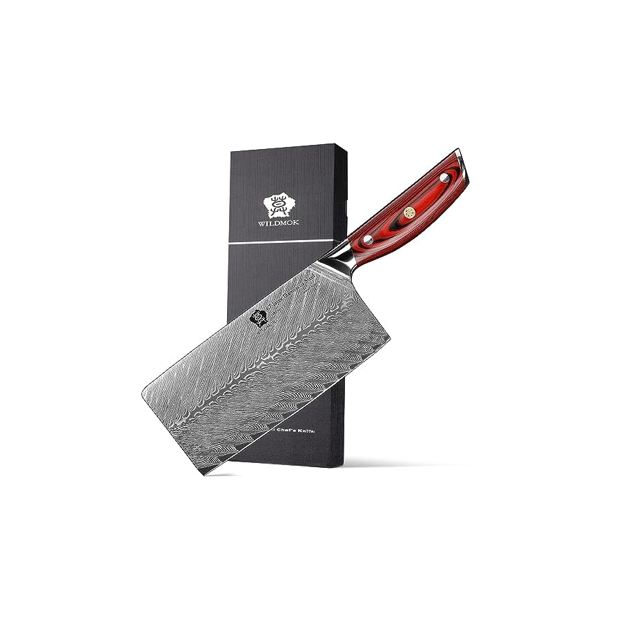 WILDMOK Damascus Cleaver Knife, 7 Inch Sharp Professional Asian Meat Knife, Japanese Super VG10 Steel Multifunction Kitchen Vegetable Knife with Full Tang G10 Handle-Song Series