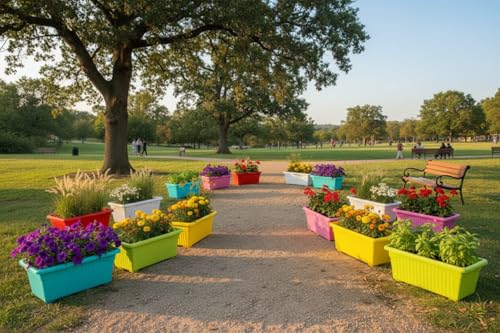 Image of Bianco Rectangular Plastic Pots for Plants, Jupiter Flower Pots for Home, Window Display, Garden (35 x 18.5 x 15 cm) (Multicolor) (Pack of 12)
