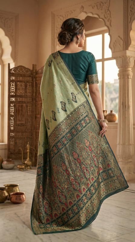 Image of C J Enterprise Women's Pure Soft Silk Saree With Blouse Piece For Wedding (Damru-Patola)