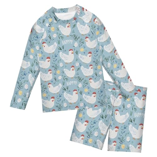 Cute Cock Rooster Toddler and Baby Boys' 2-Piece Swimsuit Trunk, Long Sleeve Rashguard Bathing Suit B0404064