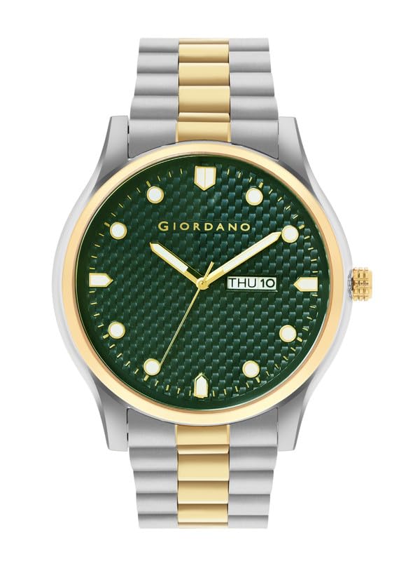 Image of Giordano Analog Watch for Men with Two-Tone Stainless Steel Strap & Textured Dial, Day-Date Display, Elegant Casual Style