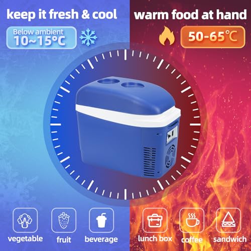 Image of Iceblue Mini Fridge, 7 Liter /9 Cans Skincare Fridge with Belt, AC Plug & 12V Car Charger Dual-use Small Refrigerator, Compact & Portable Refrigerator for Car, Dorm, Travel, Picnic, Gift (Blue)