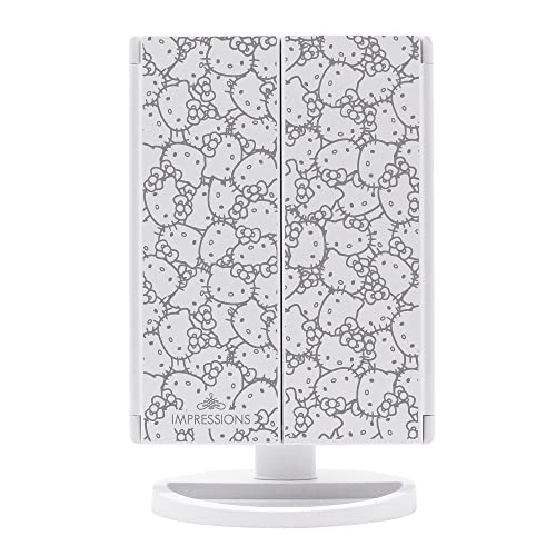 IMPRESSIONS VANITY Hello Kitty Trifold LED Makeup Mirror with Magnification, White, 11