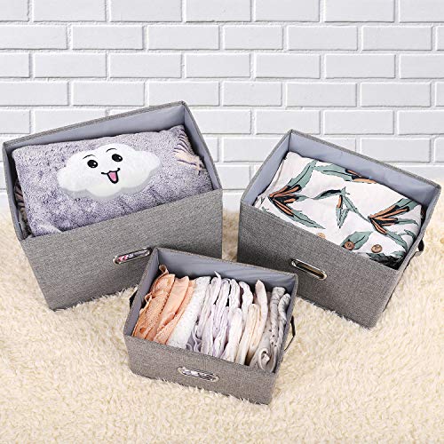 Image of Large Linen Collapsible Storage Bins with Removable Lids and Handles, Washable Storage Box Containers Baskets Cube with Cover for Bedroom,Closet,Office,Living Room,Nursery (Coffee, Large)