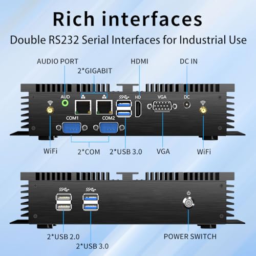 Image of msecore Fanless Industrial PC, Mini Computer with Core i5-4200U, 8G RAM 128G SSD, Dual NIC, 2*COM RS232, Support 4G Module /SIM, Wi-Fi, 1*HDMI 1*VGA, Windows 10 Pro