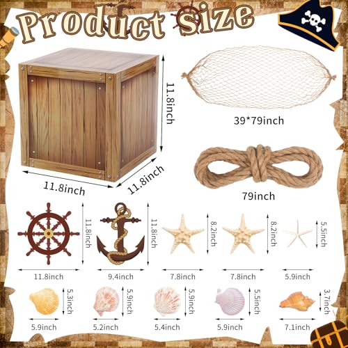 JellyArch 18 Pcs Pirate Party Decorations Imitation Wooden Box Fishing Net Car Trunk or Treat Gasparilla Style Decor Ocean or Pirate Party Favors Adventure Birthday Photo Booth Props by JellyArch - Image 2