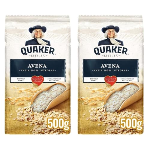Quaker Avena en Hojuelas 100% Natural – Pack 2 x 500 g (1 kg) | Avena Integral para Desayunos Saludables, Fitness y Recetas Caseras