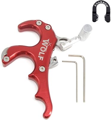 AMEYXGS Archery 4 Fingers Release Aids Thumb Bow Release Trigger Caliper with D Loop for Compound Bow Shooting Hunting Accessory (Red)