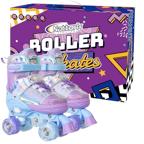 Image of Kids Roller Skates for Girls, Blue Adjustable Rollerskates with Light Up Wheels for Toddler Little Kid Ages 6-12 4 5 6 7, Beginners Outdoor Sports, Best Birthday Gift for Kids