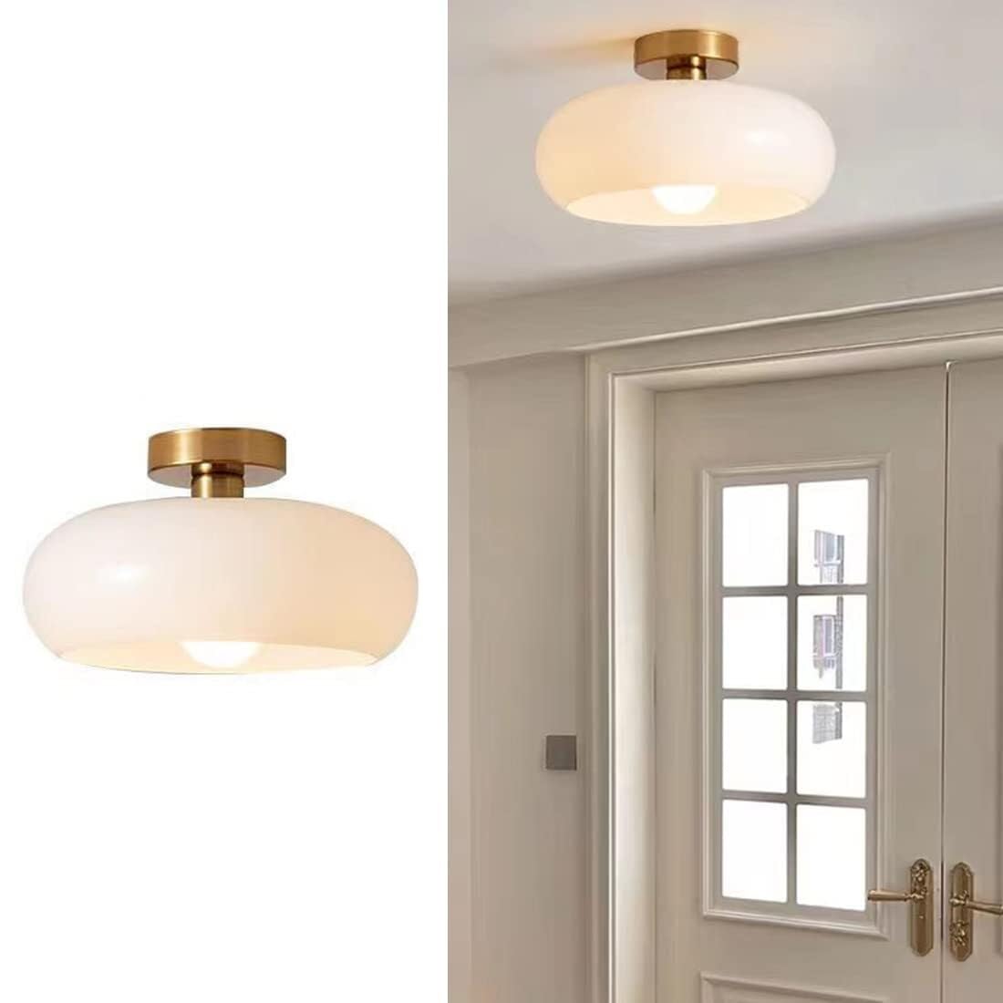 LYMSXAZOU Semi Flush Mount Ceiling Light Modern Glass Fixture with Milky White Dome Shade Lamp for Hallway Living Dining Room Bedroom(White)