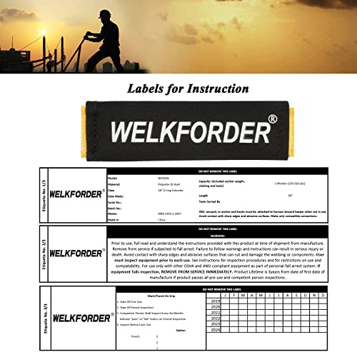 Welkforder 18-Inch D-Ring Extender Fall Protection With Snap Hook Connector And"O" Ring Ansi Complaint #TOP3