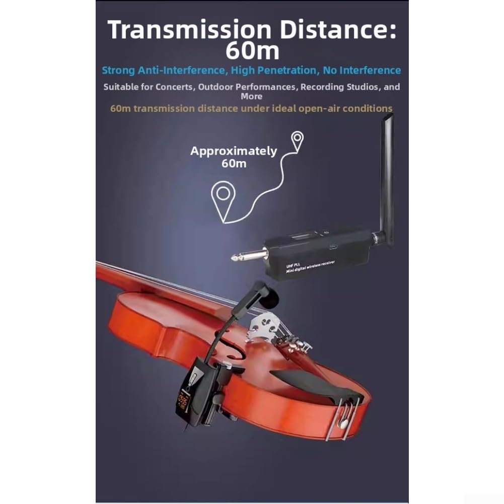 Sistema di Microfono Wireless UHF per Violino, Trasmissione Stabile 610-690MHz, Guadagno Regolabile, Installazione a Clip, Per Musica Dal Vivo