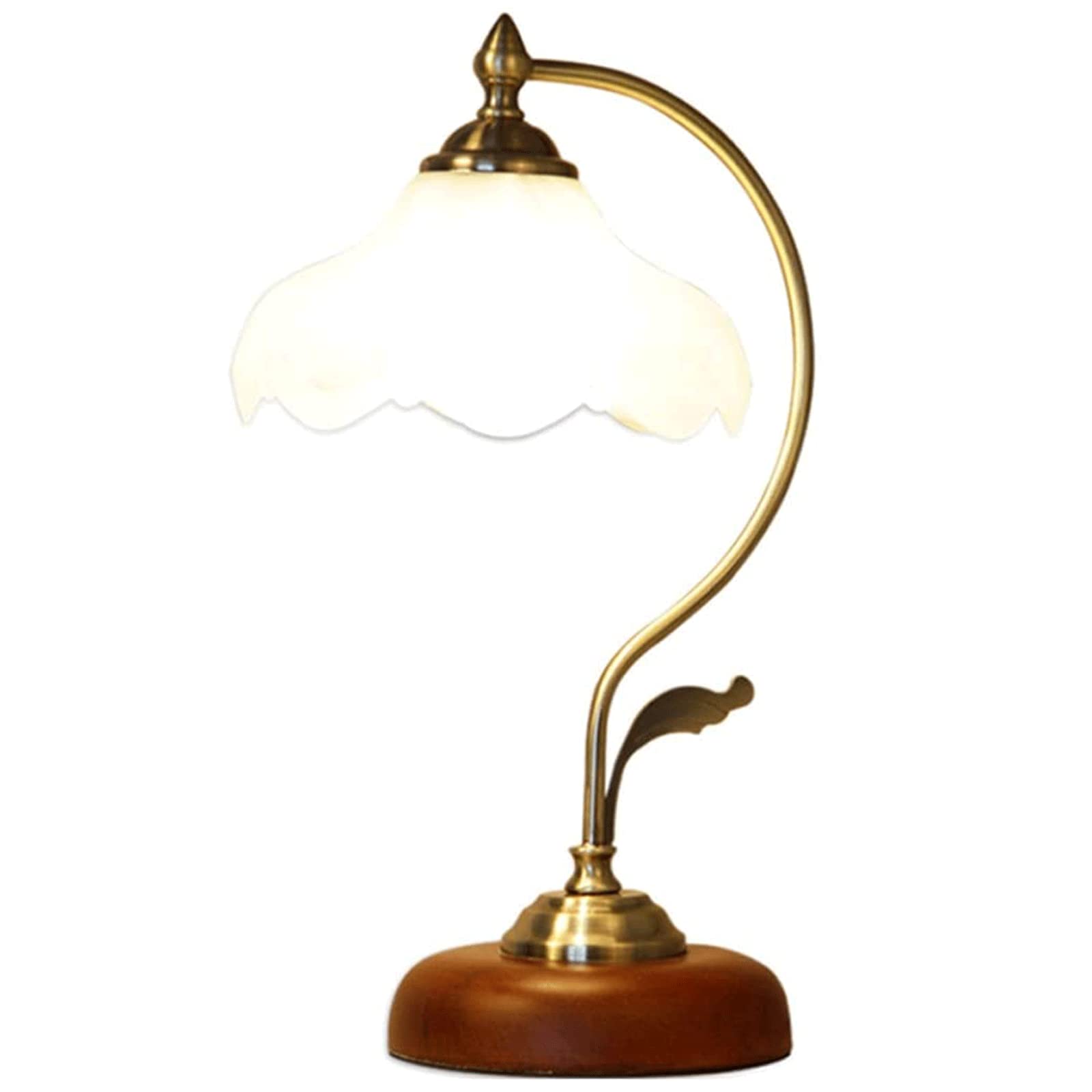 Lampe de bureau rétro en verre de lotus avec socle bakélite