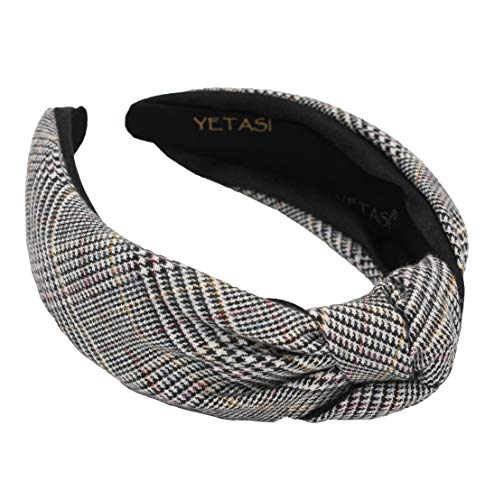 YETASI Knotted Plaid Headbands for Women Goes with Everything No Headache with Adjustable Cute Black Designer NO Slip Fashion Head bands Fall and Winter Knot Head band is Super Cute Comfy and Trendy