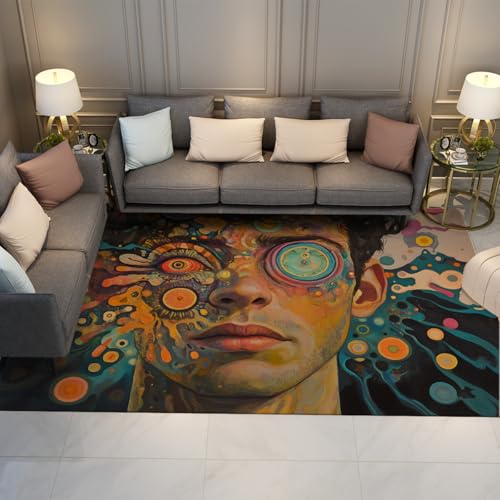 ファンタジーシュールなラグサークル幾何学的な抽象アートエリアラグの滑り止めローパイルカーペットティーンメンズ寝室の装飾 160x230cm