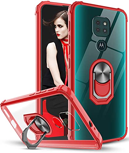 Carcasa protectora Moto G9 Play transparente con anillo parachoques rojo