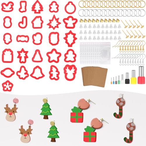 MWOOT 144 Cortadores Arcilla Polimerica de Navidad Kit, 26 Moldes Arcilla Polimerica para Pendientes con Tema Navideño, 118 Accesorios para Hacer Pendientes, Polymer Clay Cutters para DIY Joyas