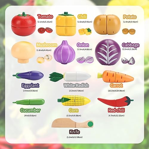 Image of Wooden Vegetable Toys for Children,Pretend Play Food Set for Kid, Magnetic Cutting Kitchen Toy with Picnic Basket,Baby Dinette Accessories for Toddlers Store Grocery,Gift for Girl Boy
