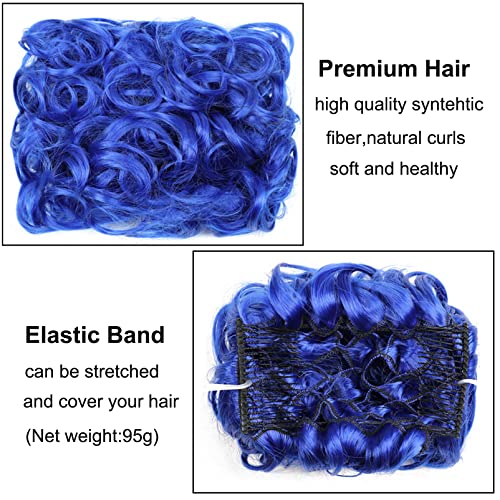 Kediciz Short Combs Messy Hair Bun Scrunchie Chignon Hairpiece Updo Curly Bun Extension Dish Hair Comb Clip In Tray Ponytail Extension Messy Bun Hair Piece Blue #TOP1