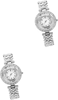 2 Peças De Relógios Femininos Elegantes Completos De Luxo Decoração Elegante Vestido Feminino Relógio De Pulso Liga Diamante Delicado Relógio Elegante Ornamento Feminino
