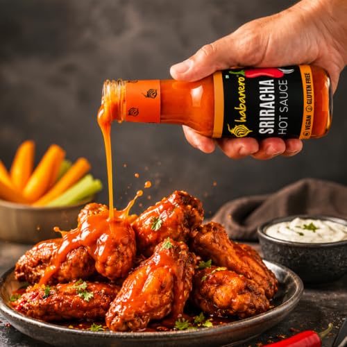 Image of Habanero Sriracha Hot Sauce | Made with Fermented Jalapenos & Garlic | Sweet, Spicy & Tangy Chilli Sauce | Vegan & Gluten Free | 185g