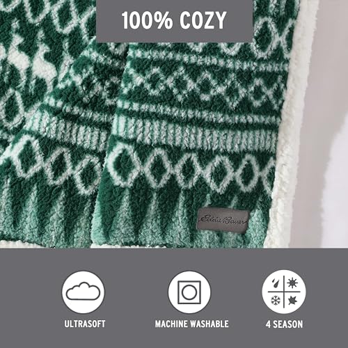 Image of Eddie Bauer - Throw Blanket, Ultra-Soft Plush Bedding with Faux Shearling Reverse, Blanket for Couch & Bed (Alpine Fair Isle Green, 50 inch x 60 inch)