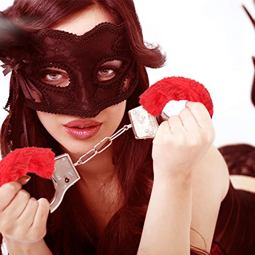 Image of Furry Sex Handcuffs with Keys,Adjustable Ankle Cuff Bracelets,Stainless Sex Bondage Restraints,SM Plush Bondage Fetish Handcuffs,Adult Couples Sex Toys,Cosplay Party Stage Police Costume Prop (Red)