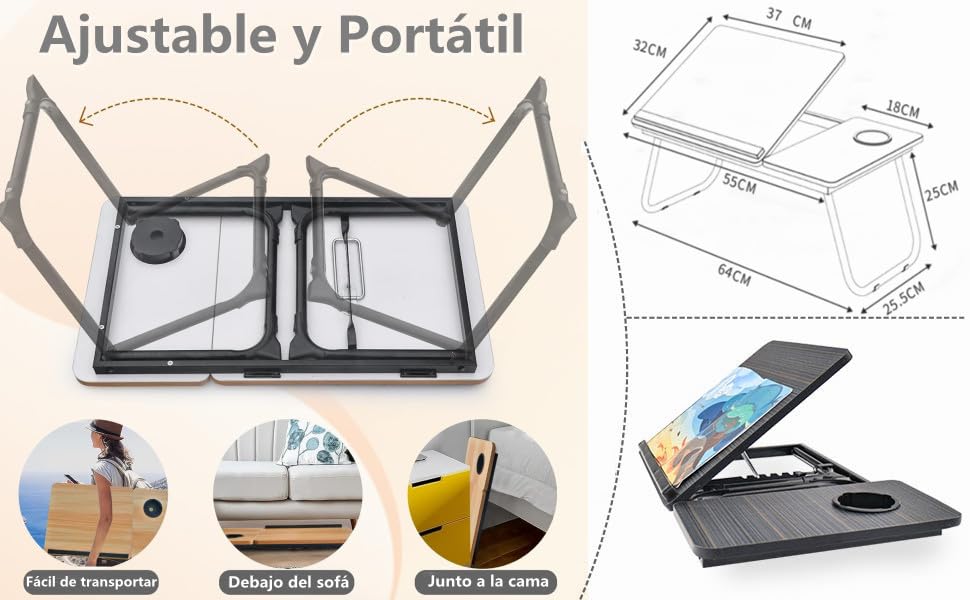 Image of ARUP Laptop Desk Homes Laptop Study Table Wooden Foldable Students Stand Office Computer Desk Folding Work Tables, Portable, Angle Adjustable Multi-Purpose Bed Tray Table for Sofa /Bed