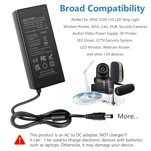 Image of SHNITPWR DC 12 Volt Power Supply 10A AC to DC Adapter 12V 10 Amp Power Supply Converter 100-240V 50-60hz 5.5x2.5mm /2.1mm for Low Voltage SK6812 WS2811 LED Strip CCTV Camera LED Driver, 5 Pack
