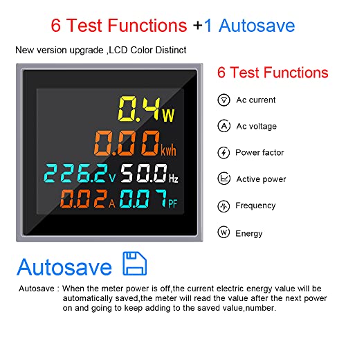 KETOTEK LCD Digitaler Voltmeter Amperemeter Mini Strom Monitor 6 in 1 AC 50.0-300.0V 100A Stromzähler Energiezähler 1 Phase Wechselstromzähler Wattmeter KWh Zähler mit CT
