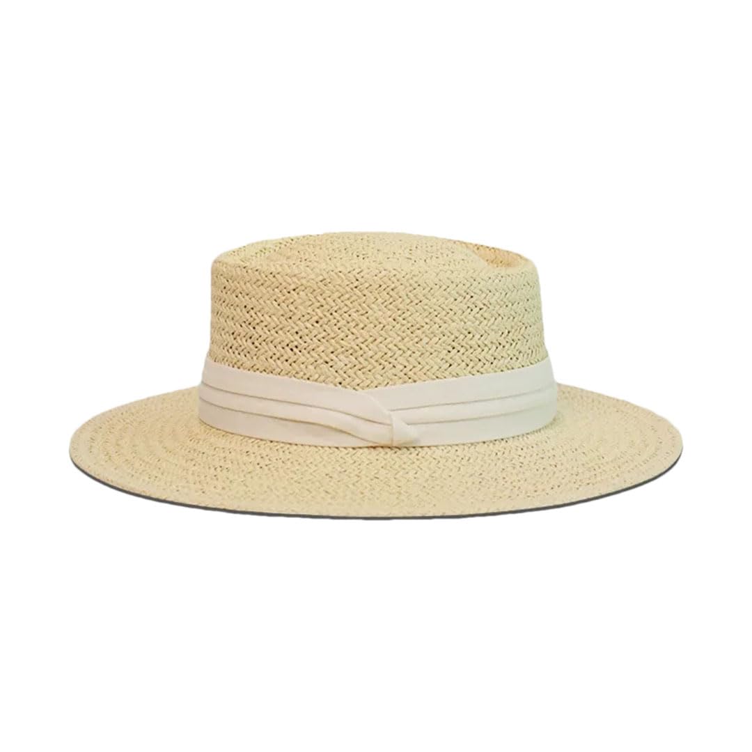EYRMQWJPC Wide Brim Sun Hat, Women's Straw Summer Sunshade Hat Beach Woven French Style Flat Top Outdoor Multicolor(Beige Belt)