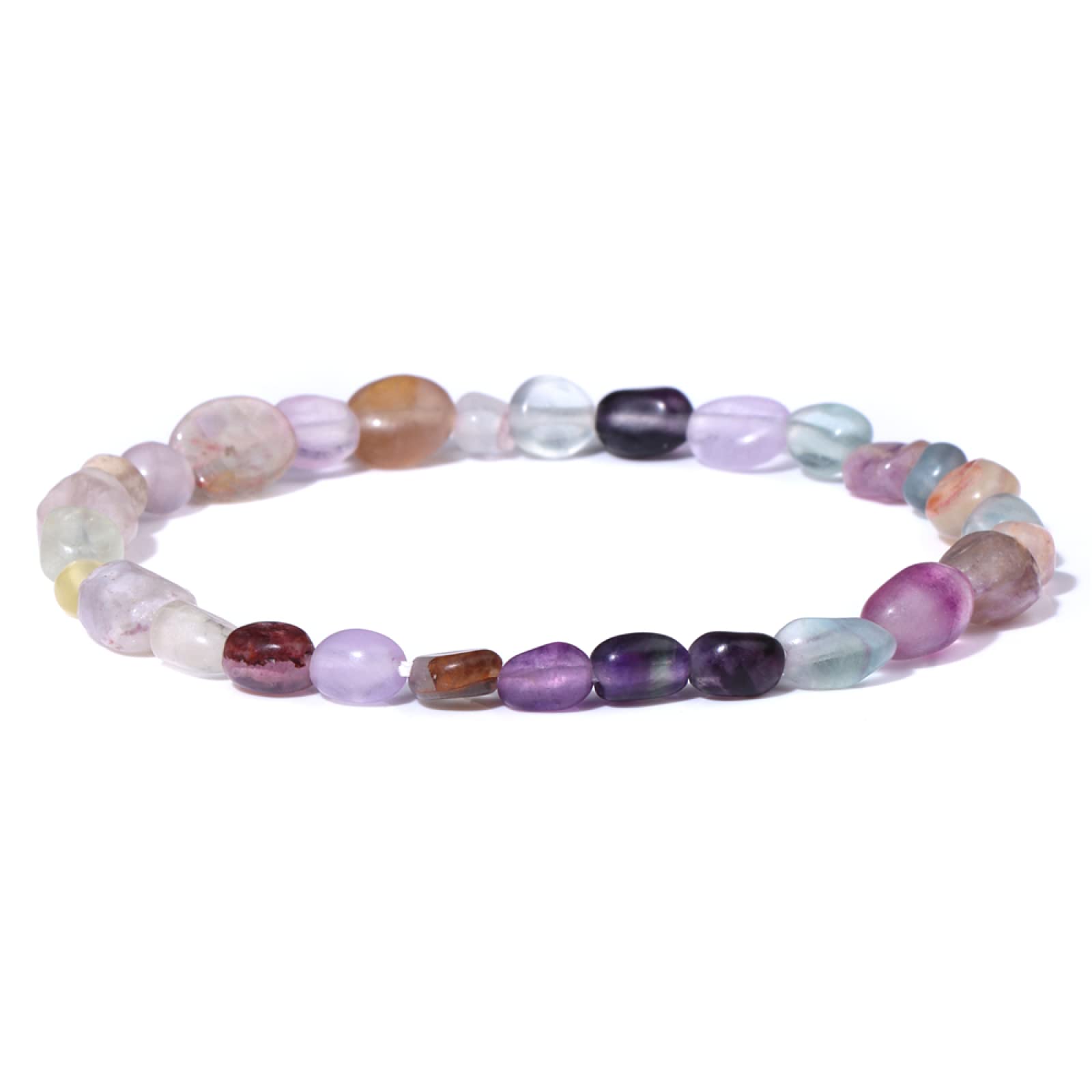 LLXYWJ Naturstein-Armband, Perlen, Armbänder, Achate, Quarz, Schmuck für Damen und Herren, Fluorit, 19 cm