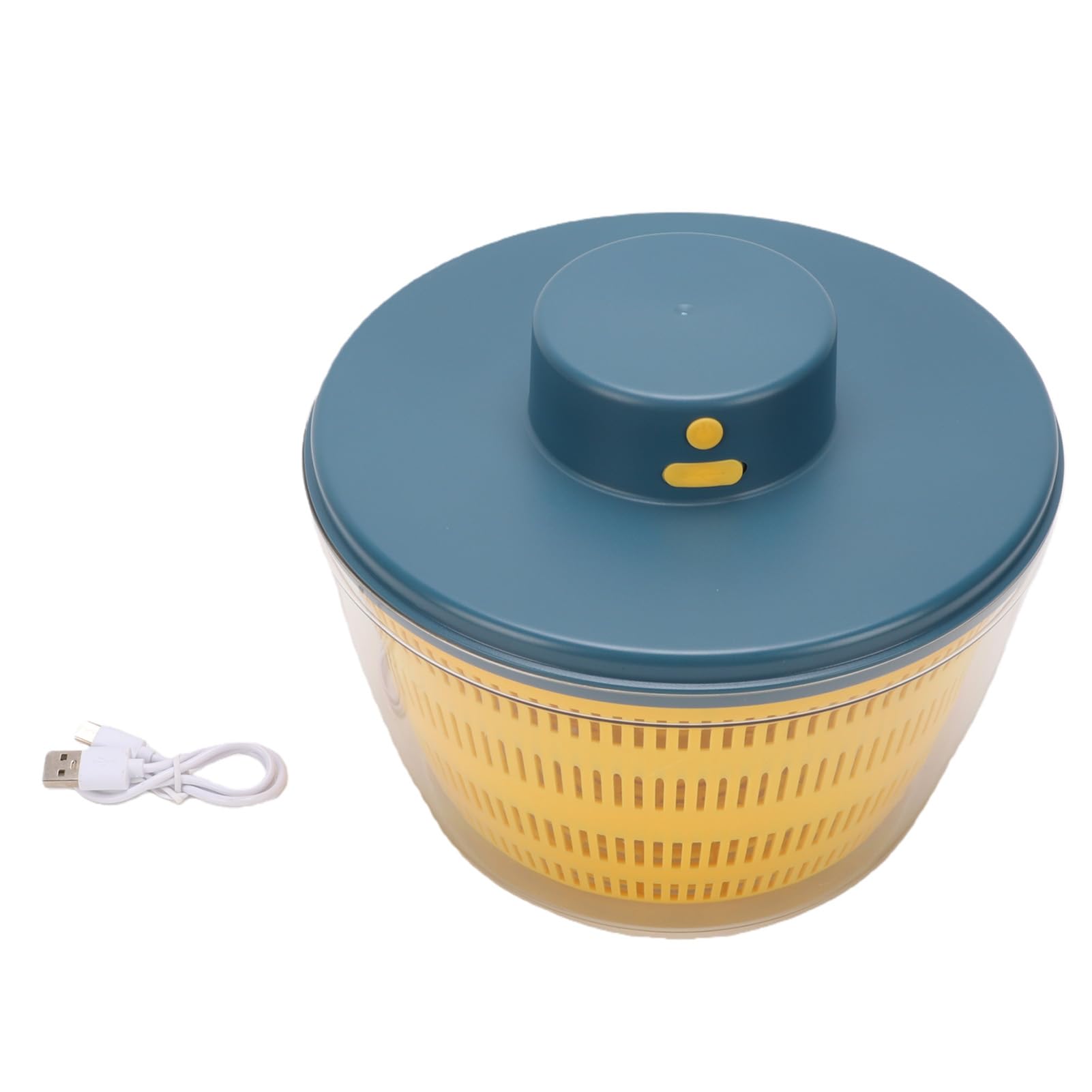 Wakects Ensalada Eléctrica Spinner, ABS PP 4L Lavadora Secadora Recargable de Frutas y Verduras con Carga USB, Tazón Desmontable de Doble Capa para Familias de Preparación de Ensaladas de Cocina