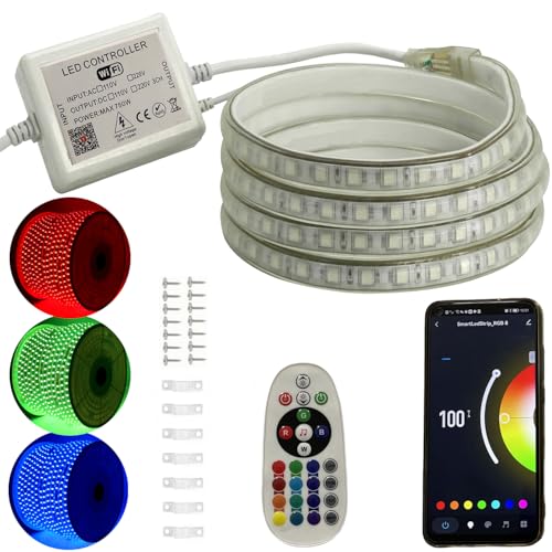 FOLGEMIR 35m RGB LED-strips, WIFI gecontroleerde Led-lichtband, dimbare lichtstrip met 220V transformator & IR afstandsbediening, 5050 SMD 60 leds/m, IP65, compatibel met APP Tuya