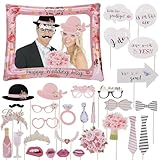 ALULU 32 Stück Fotobox Accessoires Hochzeit, Foto Requisiten Hochzeit und Photo Booth Brautpaar Aufblasbarer Fotorahmen und Luftpumpe