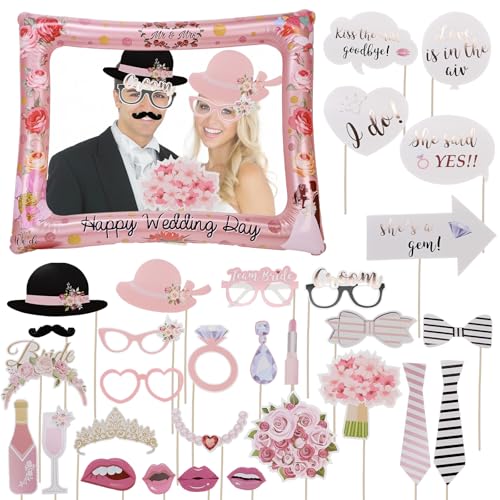 ALULU 32 Stück Fotobox Accessoires Hochzeit, Foto Requisiten Hochzeit und Photo Booth Brautpaar...